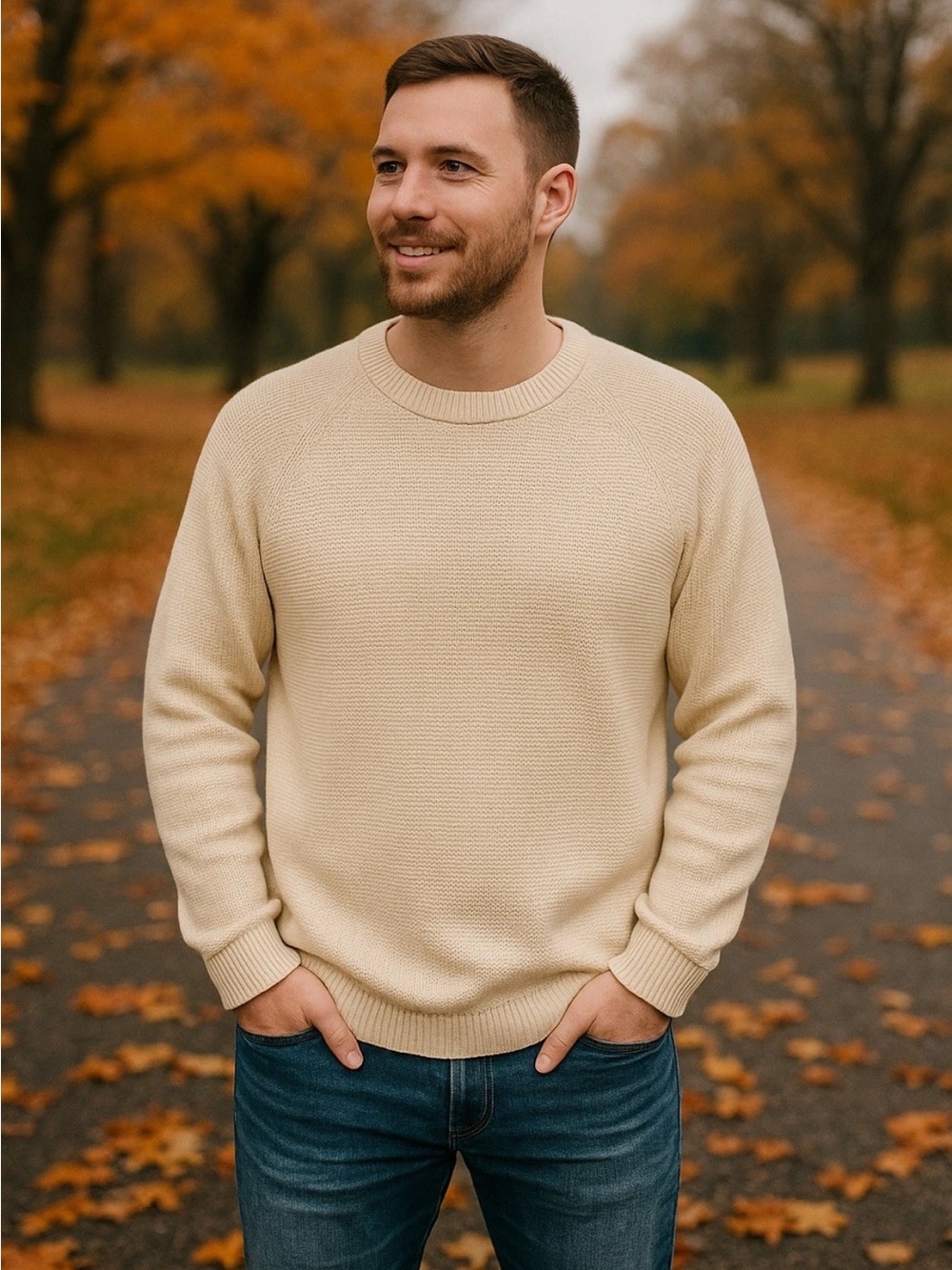 French Connection Men's Crewneck  Cream minimalist y2k inspired Cozy casual